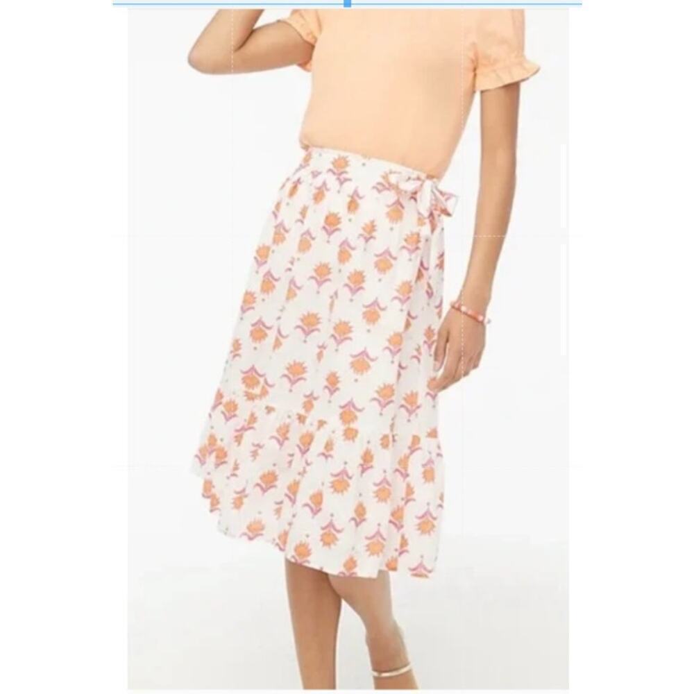 J.Crew Womens‎ Tiered Faux-Wrap Skirt Size 6 White Pink Preppy Classic Spring